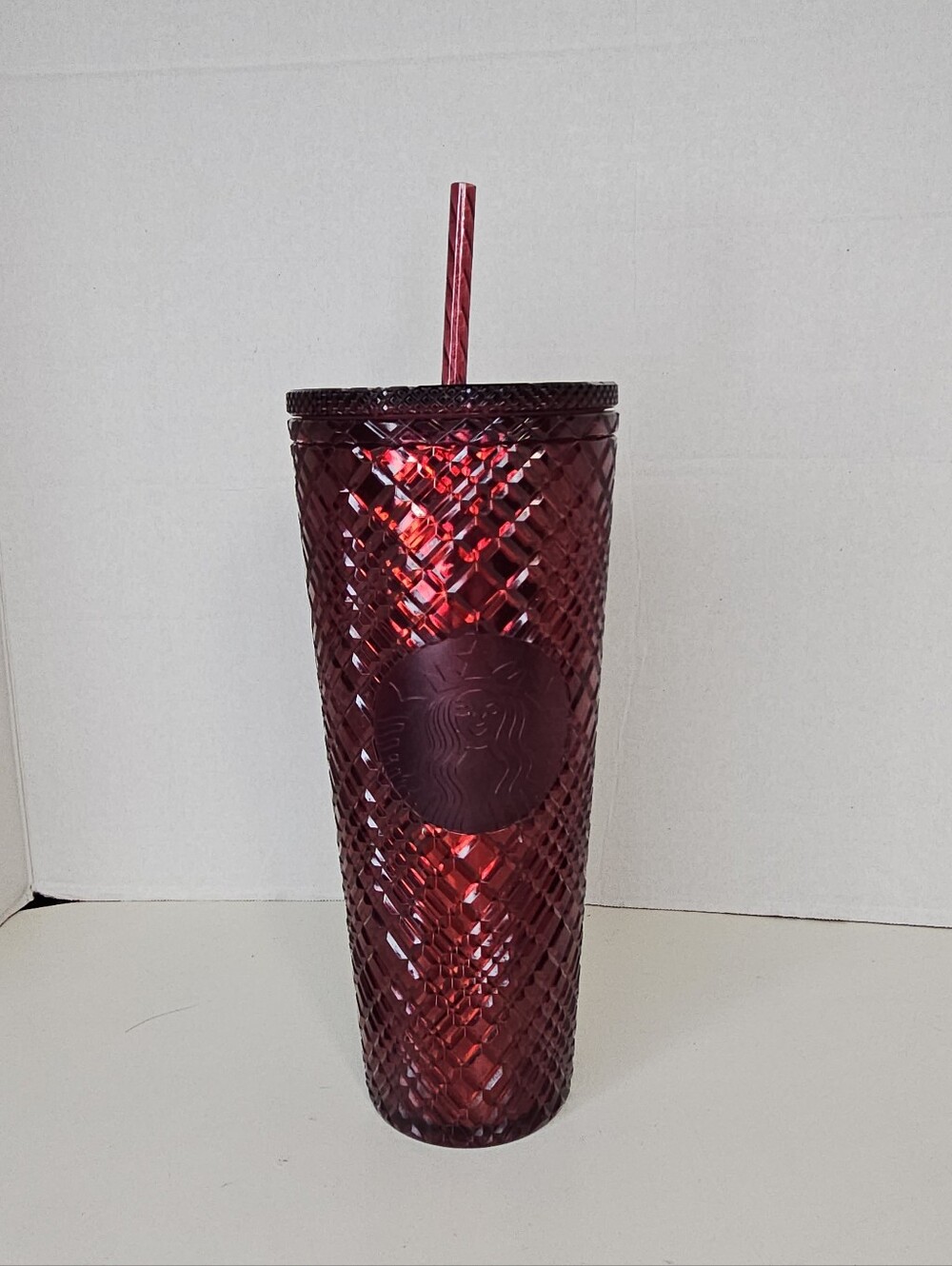 Starbucks Tumbler Cup And Straw 24 Oz Red Crimson Jeweled 2021 Winter Holiday